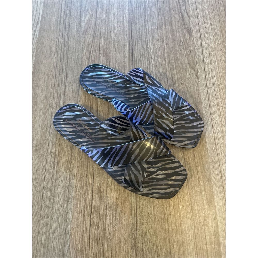 NWOT Matisse Anthropologie Jelly‎ Black & Clear Zebra Print Slides Sz 7